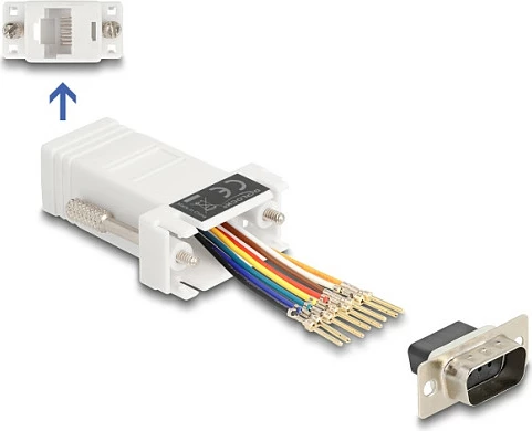 Adapter DeLOCK D-Sub DB9 9-pin mashkull në RJ45 femër, kit montimi, i bardhë