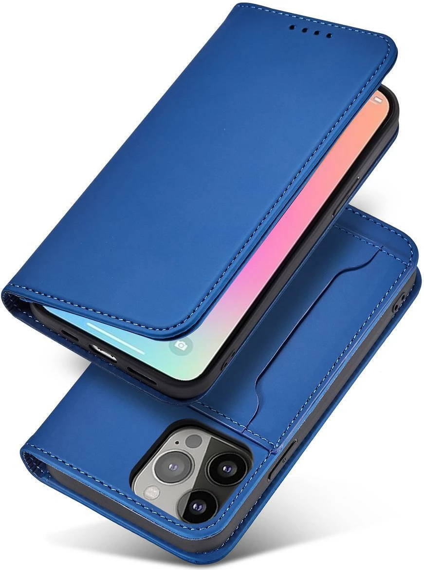 Mbështjellës magnetik për Samsung Galaxy S23 Hurtel Magnet Card Case, me portofol dhe stand, Blu