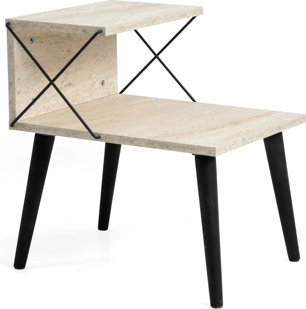 Komodin Hanah Home Cross, ngjyrë e zezë dhe travertin
