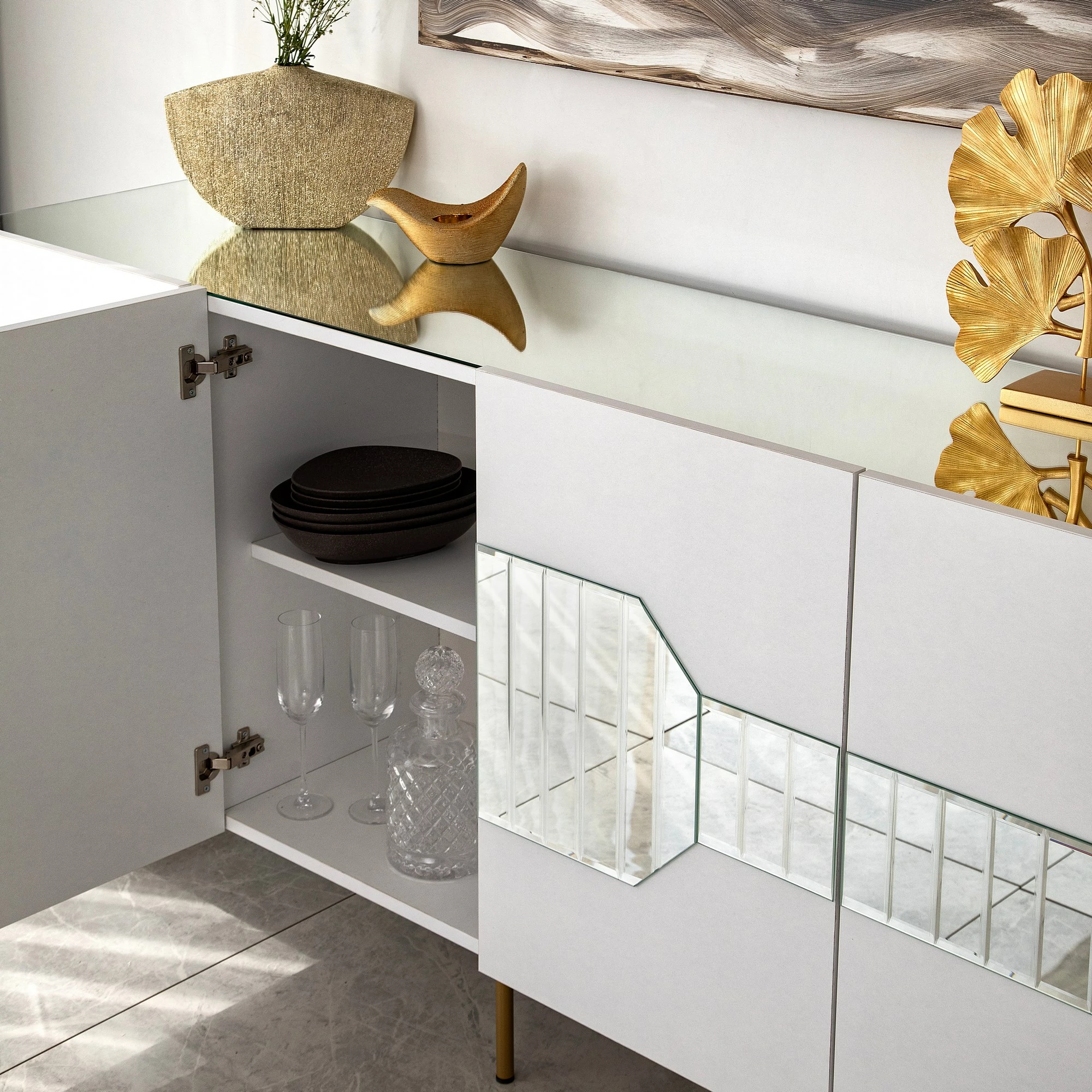 Konsolë Hanah Home Milan, e bardhë dhe e artë