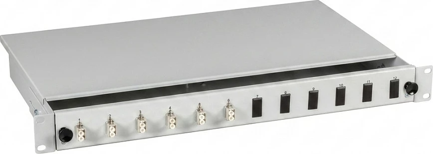 Panel patch fibra optike EFB Elektronik Spleibox LC OS2, 24x pigtail, 12x duplex kuplung, 19" 1U, gri