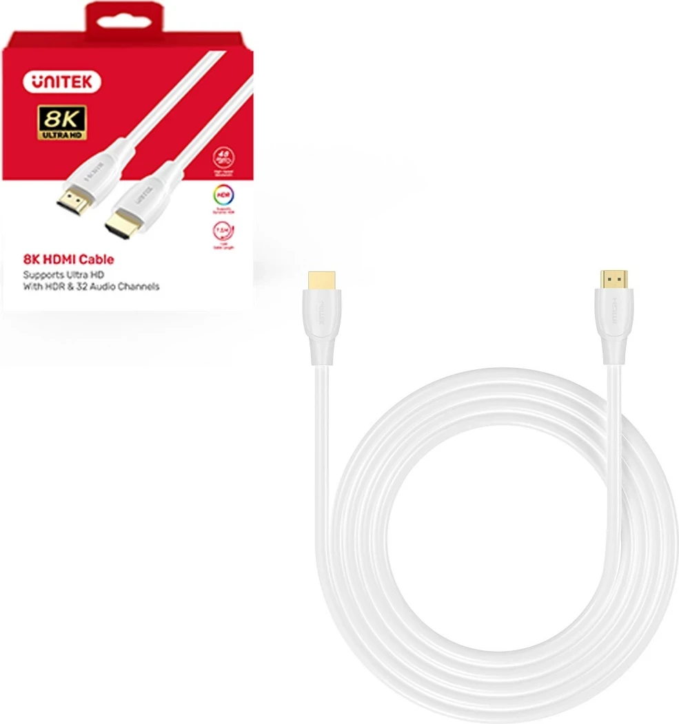 Kabllo HDMI Unitek HDMI 2.1, 0.5m, 8K HDR, e bardhë