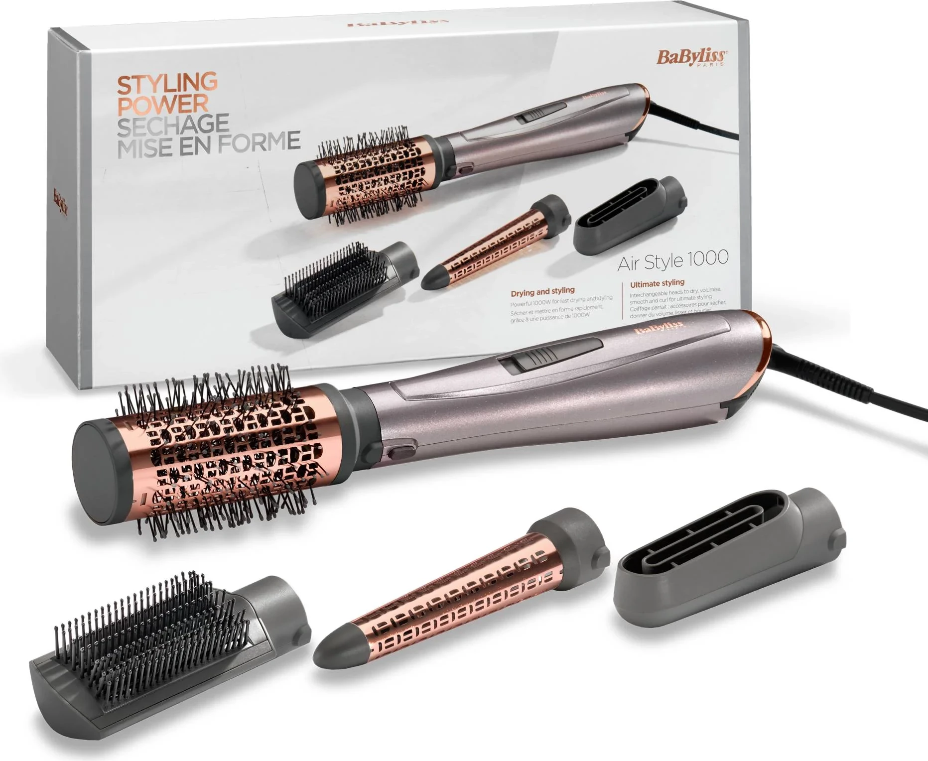 Furçë flokësh me ajër të nxehtë 4-në-1 BaByliss AS136E 1000W, me jone