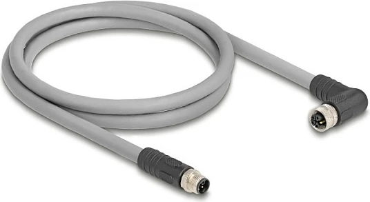 Kabllo DeLOCK M12 L-coded 5-pin, mashkull drejt në femër këndore, 5 m, gri