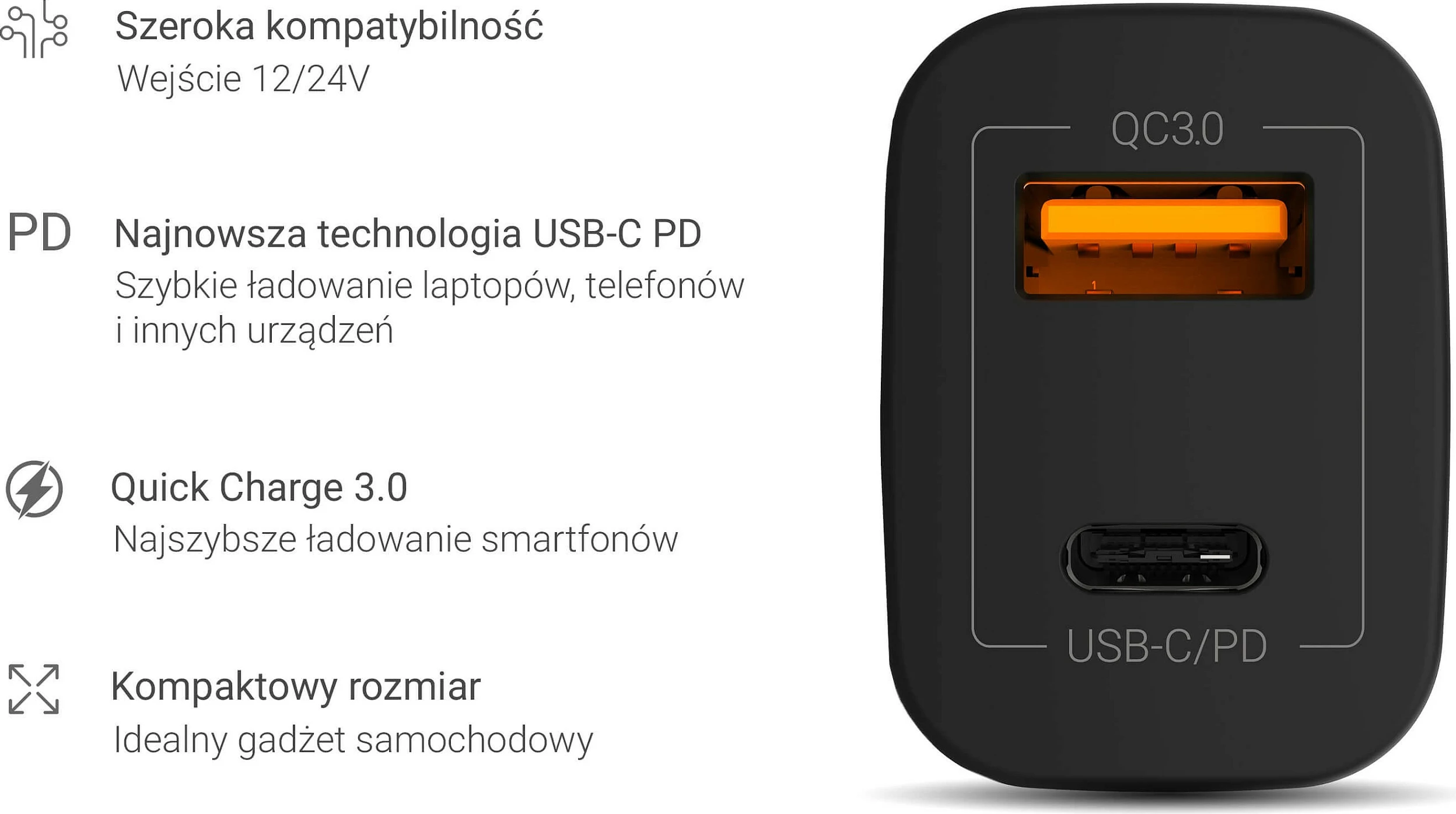 Karikues për veturë Green Cell, USB-C PD + USB-A QC 3.0, 42W, i zi