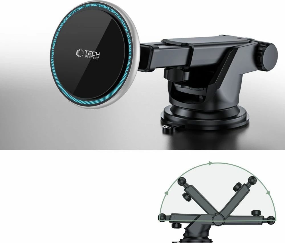 Mbajtës magnetik për celular me karikues wireless Tech-Protect A2, 15W, për kokpit, i zi