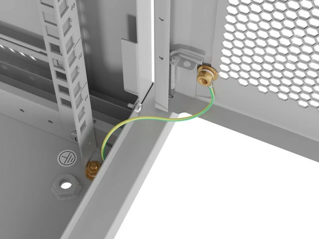 Kabinet rack muri 19", Lanberg WF01-6404-23S, 4U 600x450, derë e perforuar, 4 shina, 2 vende ventilatori, IP20 60 kg, gri, Flat Pack