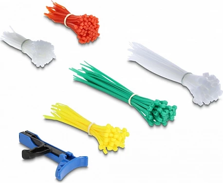 Set lidhëse kabllosh DeLOCK, 350 copë, me vegël shtrënguese, hook & loop, shumëngjyrëshe