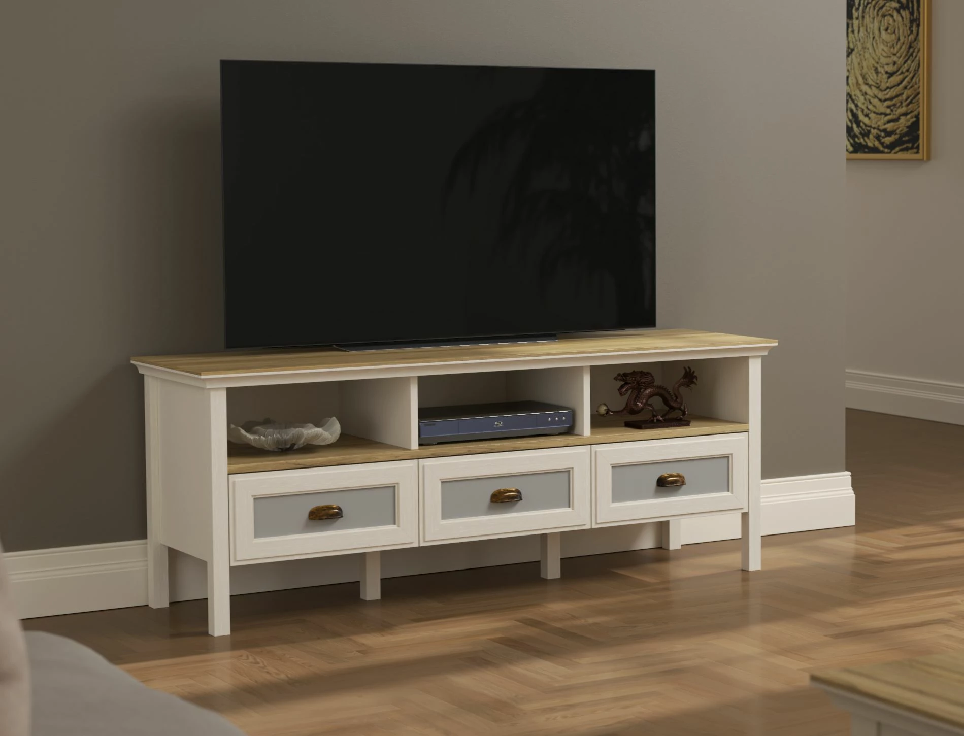 Komodë TV, ngjyrë krem, lis dhe gri, Skye Decor, FRN-21030