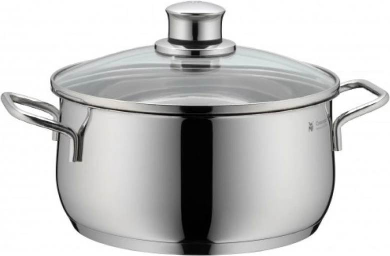 Tenxhere WMF Diadem Plus (07 3004 6040), çelik inoks 18/10 Cromargan, bazë TransTherm për të gjitha sobat me induksion, me kapak qelqi, argjendtë, set 4 copë