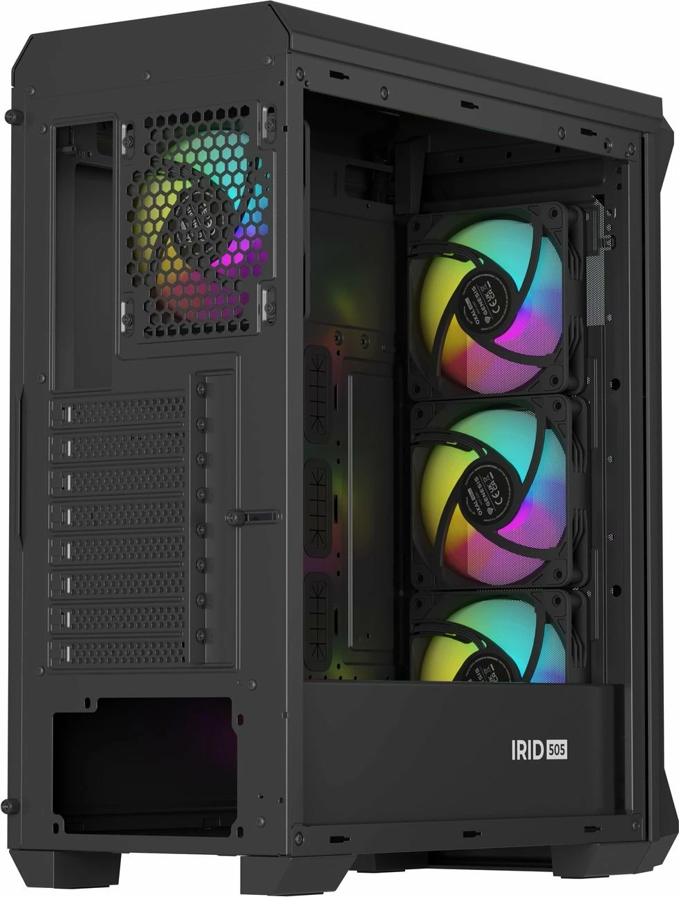Kasë GENESIS Irid 505 ARGB V2 NPC-1518 Midi Tower ATX/Micro ATX/Mini-ITX, 4x120mm ARGB fan, xham i kalitur, e zezë