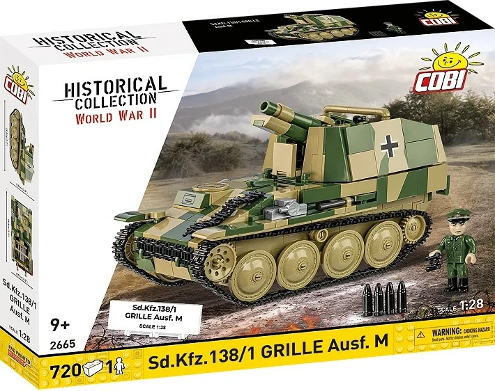 Set blloqe ndërtimi, Cobi, COBI-2665 Sd.Kfz.138/1 Grille Ausf. M, 720 elemente, shkallë 1:28, me figurë, kamuflazh jeshile
