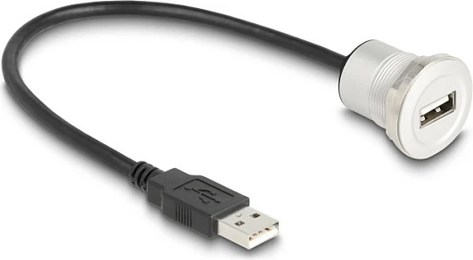 Kabllo zgjatëse USB DeLOCK 88181, USB-A mashkull në USB-A femër (panel mount), 0.3 m, USB 2.0, zi/argjendtë