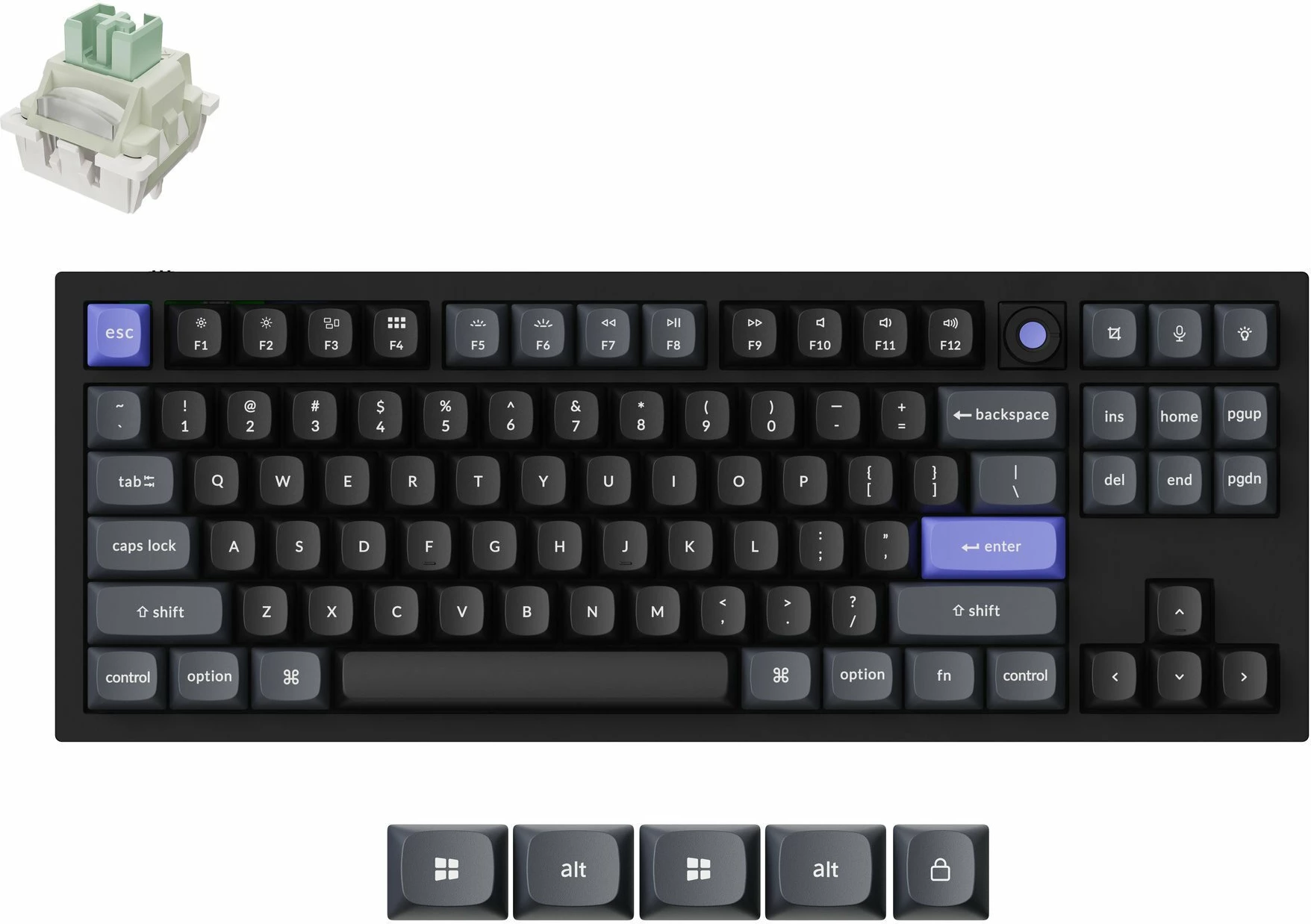 Tastierë gaming Keychron Q3 HE 8K, 80% TKL US, USB wired, RGB, switch magnetik Keychron Lime (Q3HW-M1), e zezë