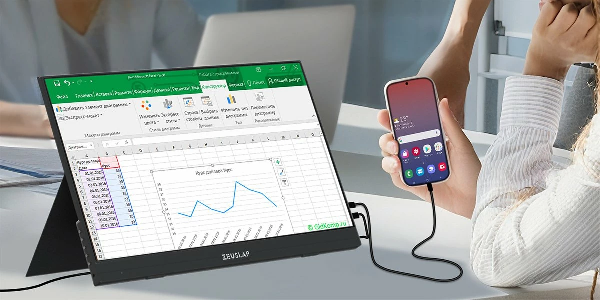 Monitor portativ me prekje Zeuslap AT156 15.6\" Full HD IPS 60Hz HDR, i zi