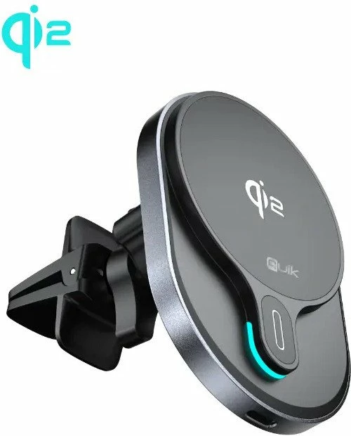 Mbajtës magnetik për celular Quik QM-900, karikim wireless Qi2 15W, montim në grilë ventilimi, i zi, set