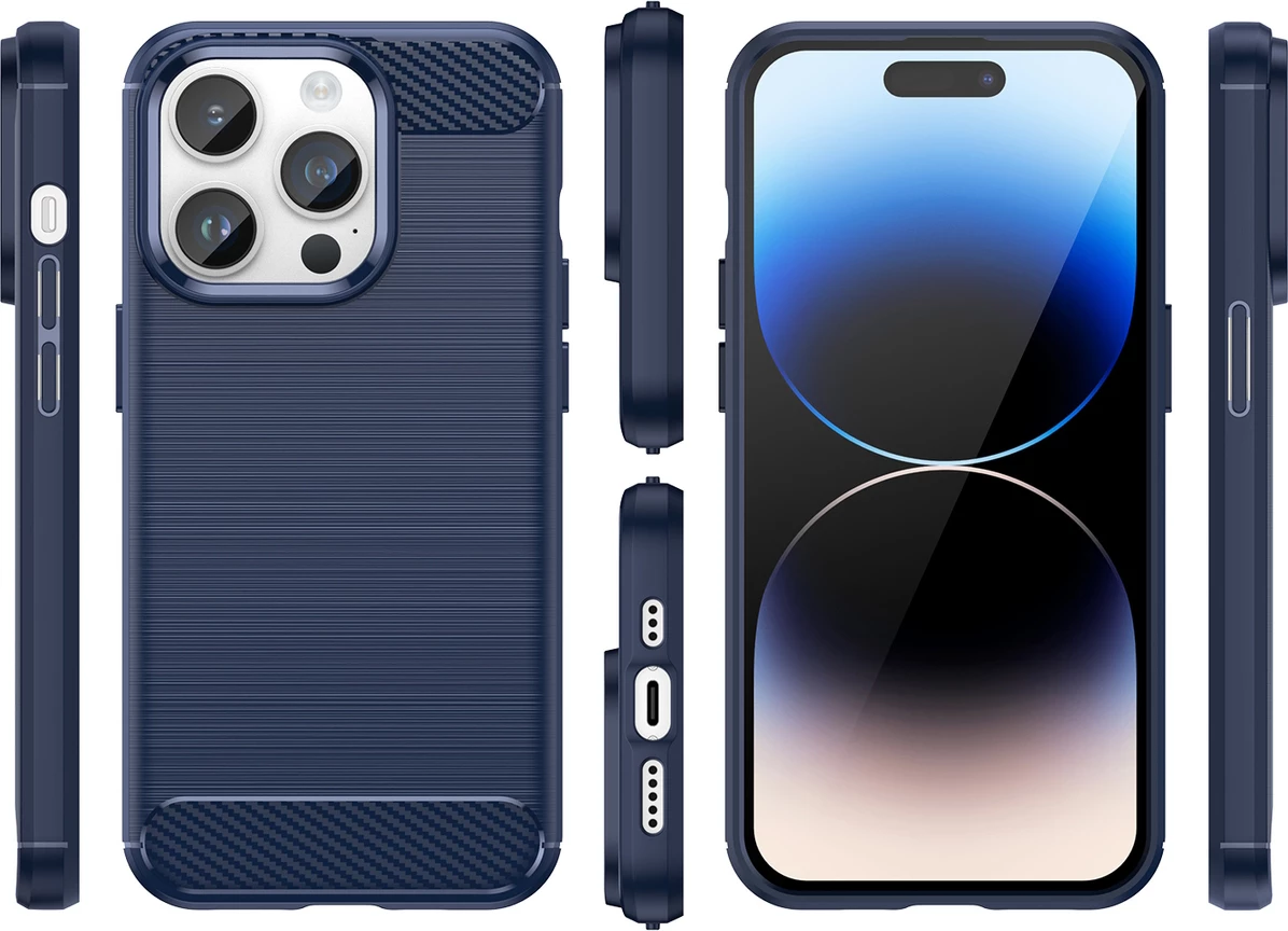 Mbështjellës Hurtel Carbon Case për iPhone 14 Pro Max, TPU, Blu