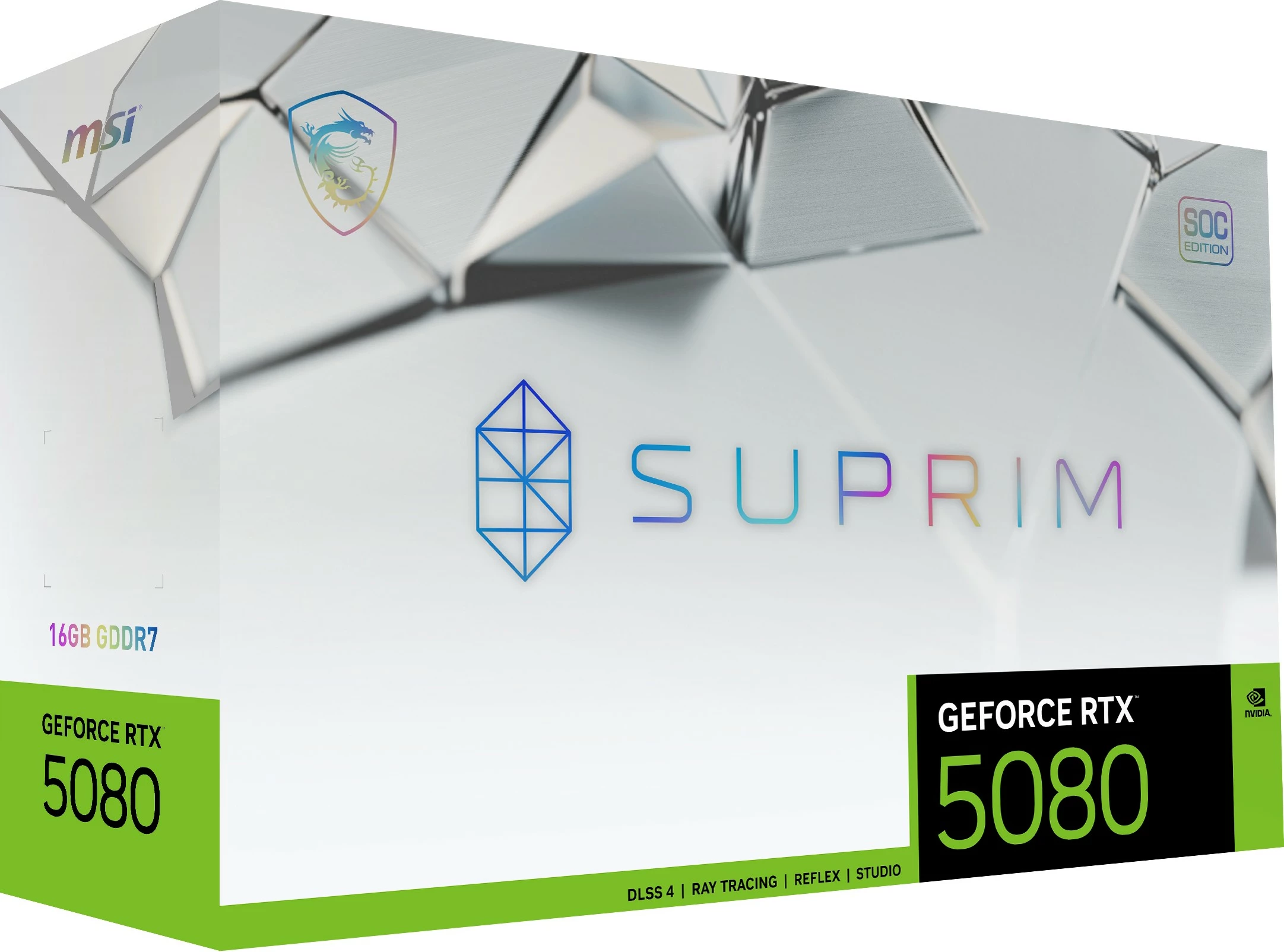 Kartelë grafike MSI RTX 5080 Suprim SOC 16GB GDDR7, 3 fan, gri