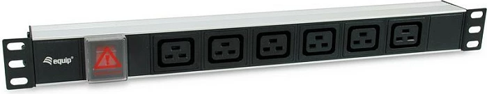 Prizë rackmount Equip 1U, 6x IEC C19, me ndërprerës, e zezë