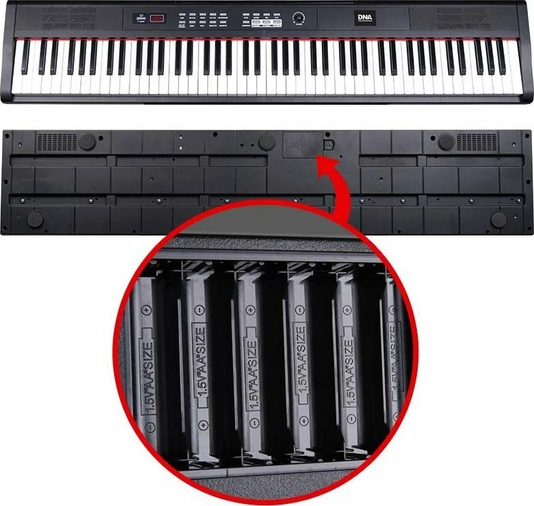 Piano digjital Bitmat DNA PP 88, 88 taste me dinamikë, 900 tinguj/700 ritme, USB-MIDI, set me pedal sustain dhe mbajtëse notash, e kuqe