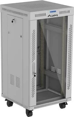 Kabinet rack LANBERG 19" 22U 600x600, derë qelqi, gri