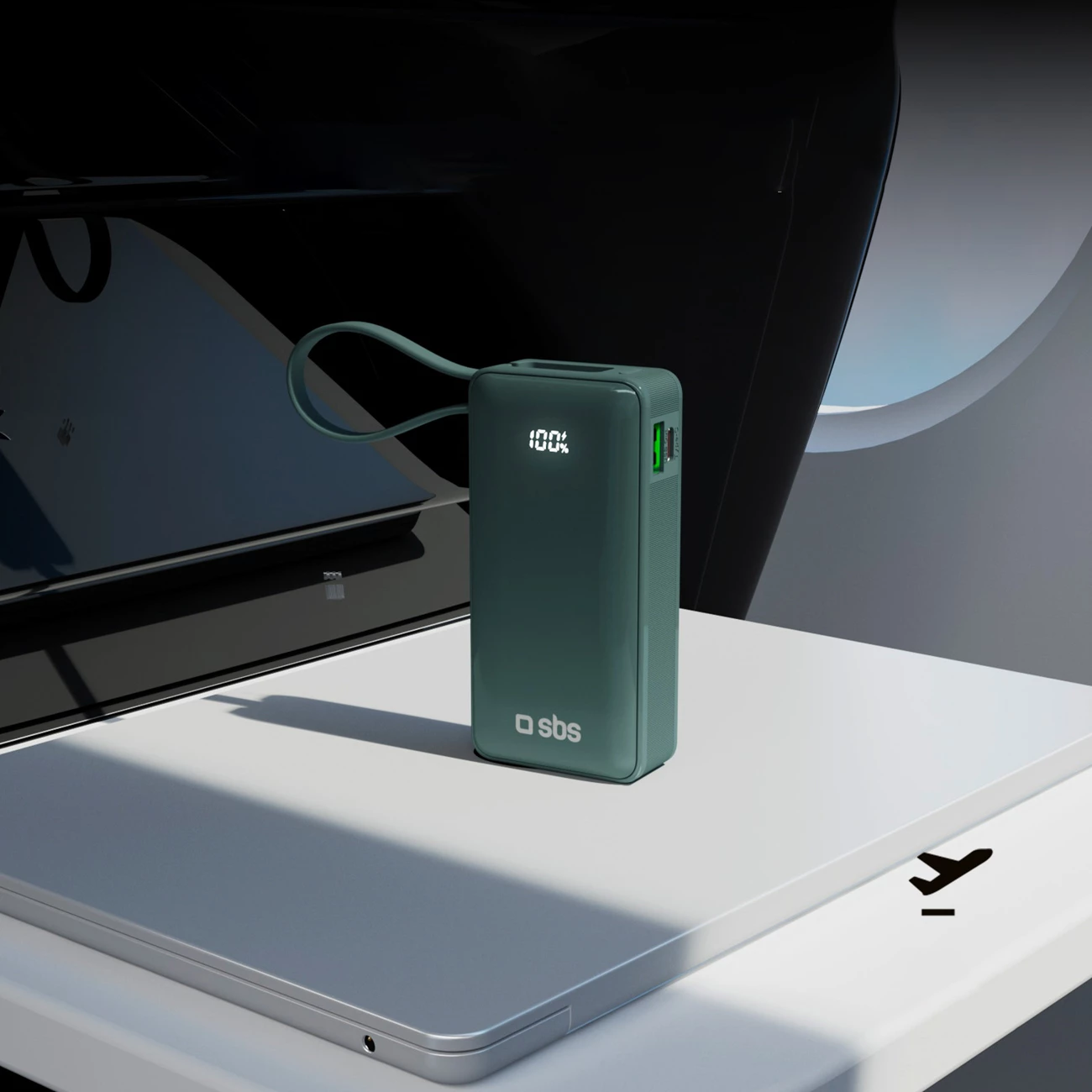 Powerbank SBS 10000 mAh 20W me kabllo USB-C të integruar dhe ekran LCD, Gri