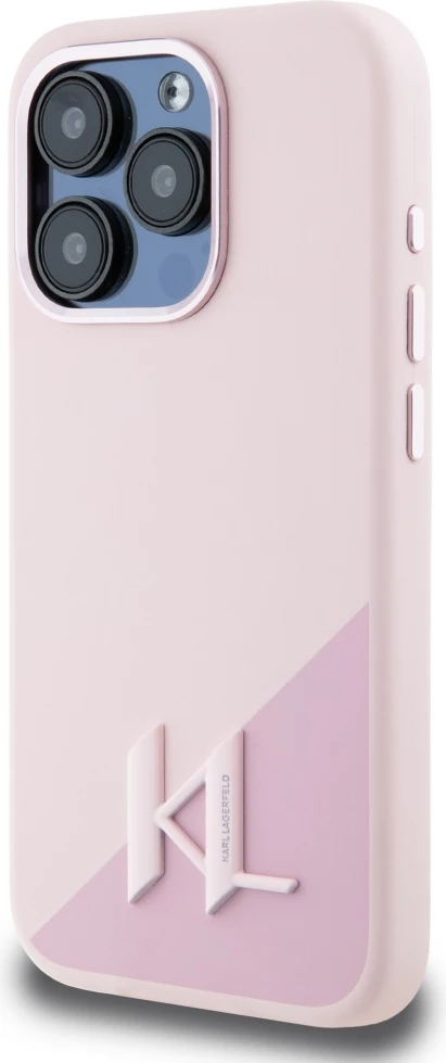 Mbështjellës Karl Lagerfeld Silicone Shadow Metal Initial MagSafe për iPhone 15 Pro Max, Rozë