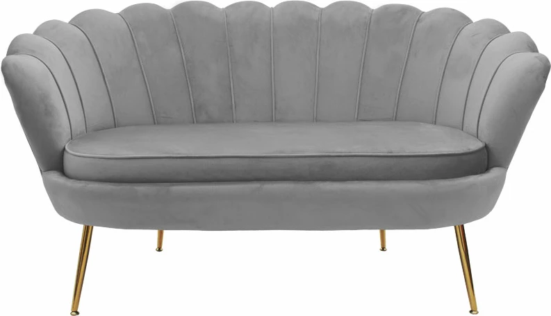 Divan dy ulëse Daimon, kadife, ngjyrë gri, këmbë metalike të arta, 134x70x77cm