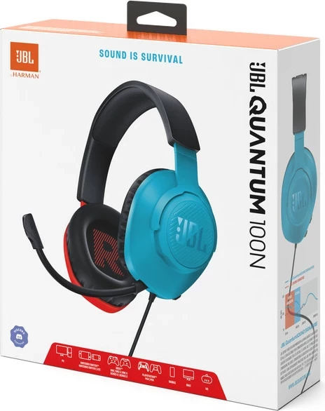 Kufje me mikrofon JBL Quantum 100, me kabllo, për Nintendo Switch, kuqe/kaltër
