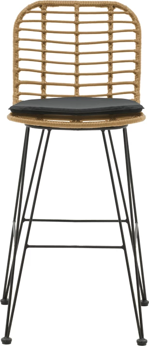 Karrige për bar, kopsht, me jastëk PE, këmbë metali, ngjyrë natyrale e zezë, 46x56x110cm