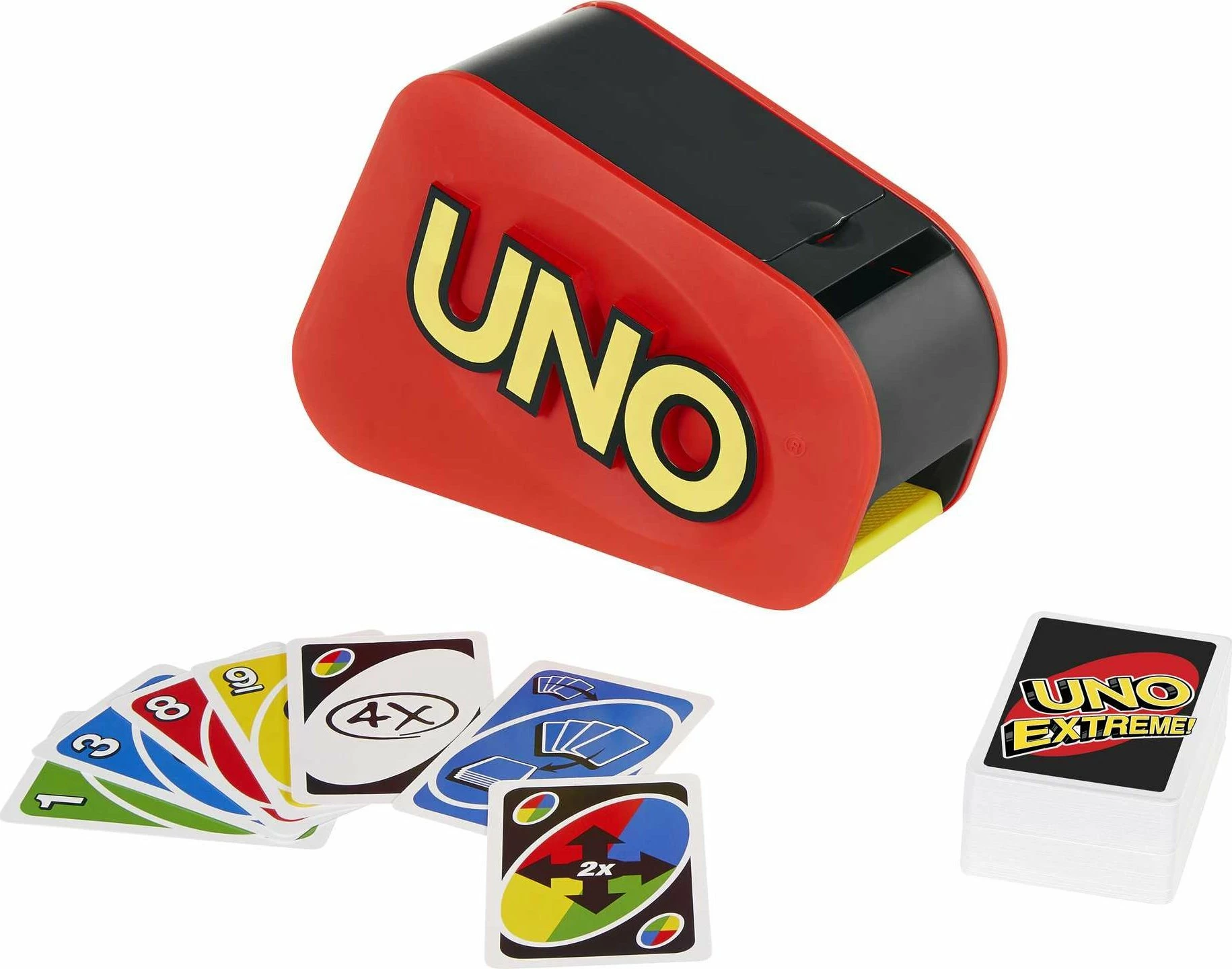 Lojë me letra Mattel UNO Extreme! GXY75, me dispenser elektronik, 2-10 lojtarë, 7+ vjeç, e kuqe