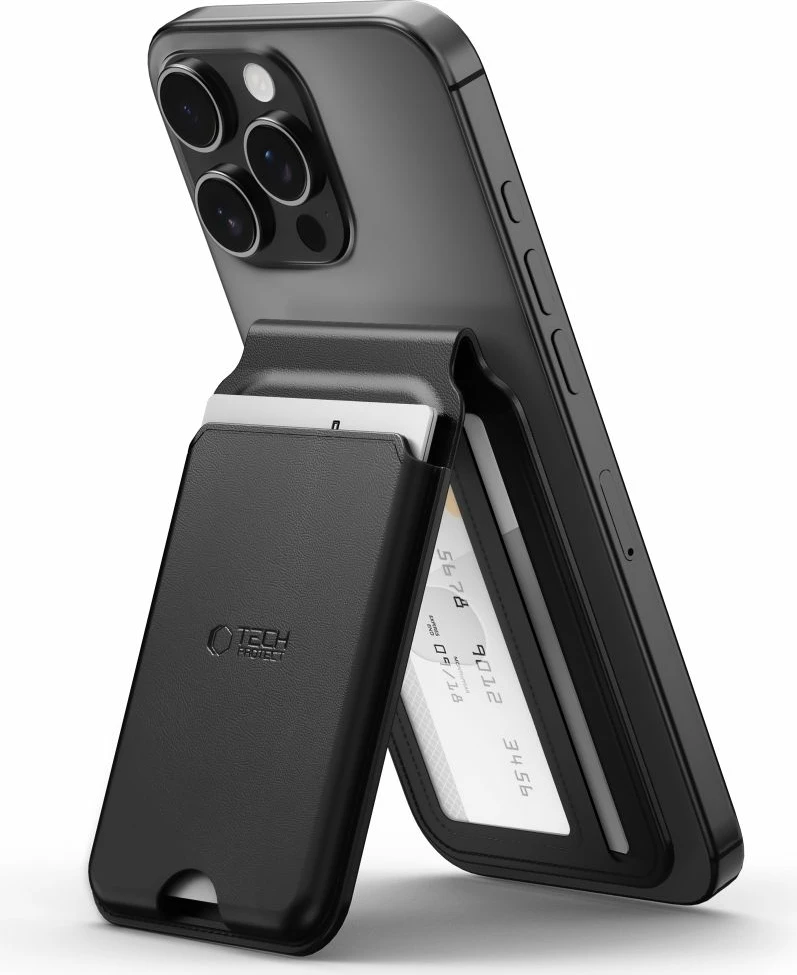 Mbajtës kartelash për smartphone Tech-Protect MagWallet Stand MagSafe, i zi