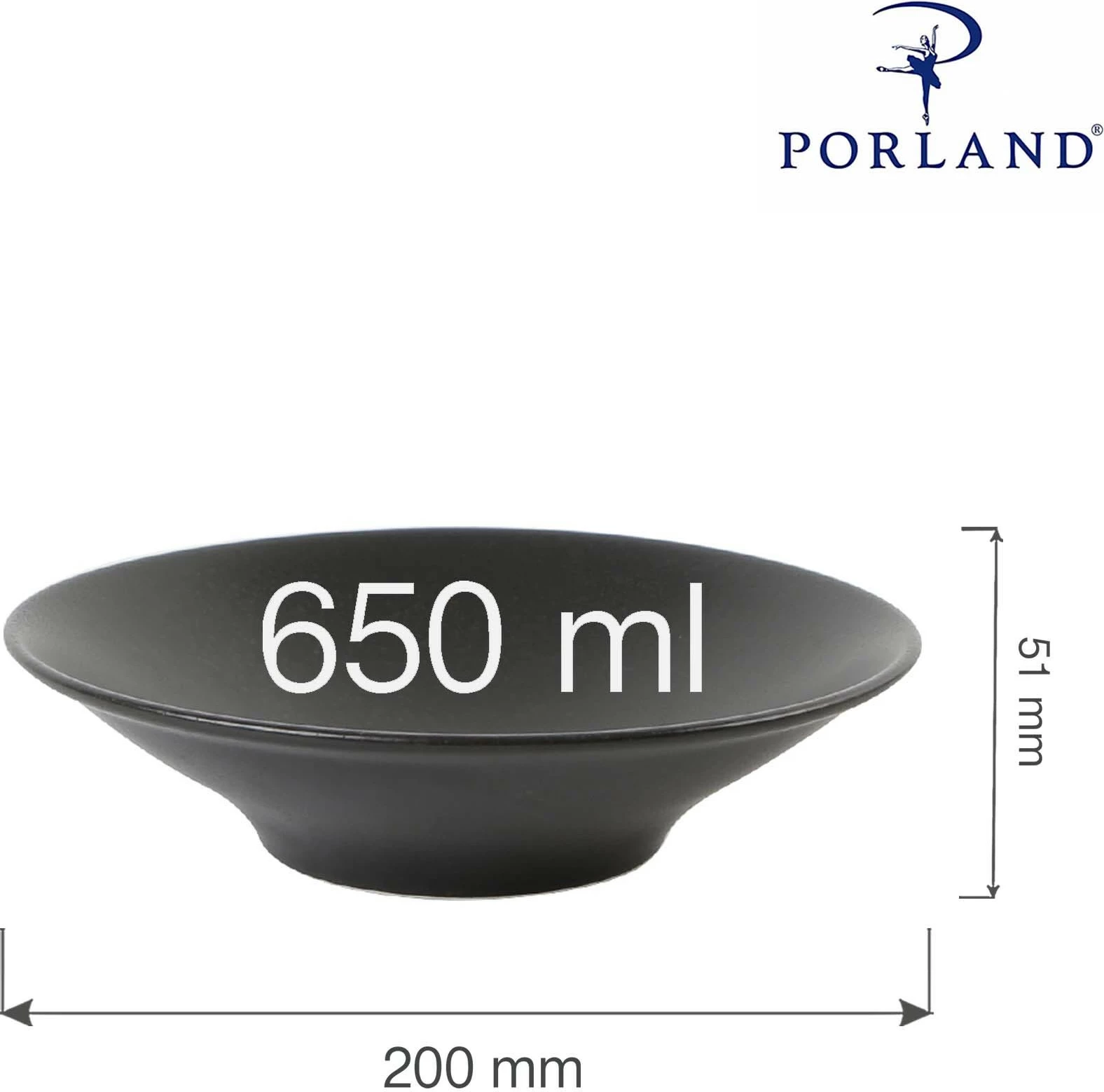 Pjatë e thellë Porland Seasons Coal 20 cm, 650 ml, e zezë, set 6 copë
