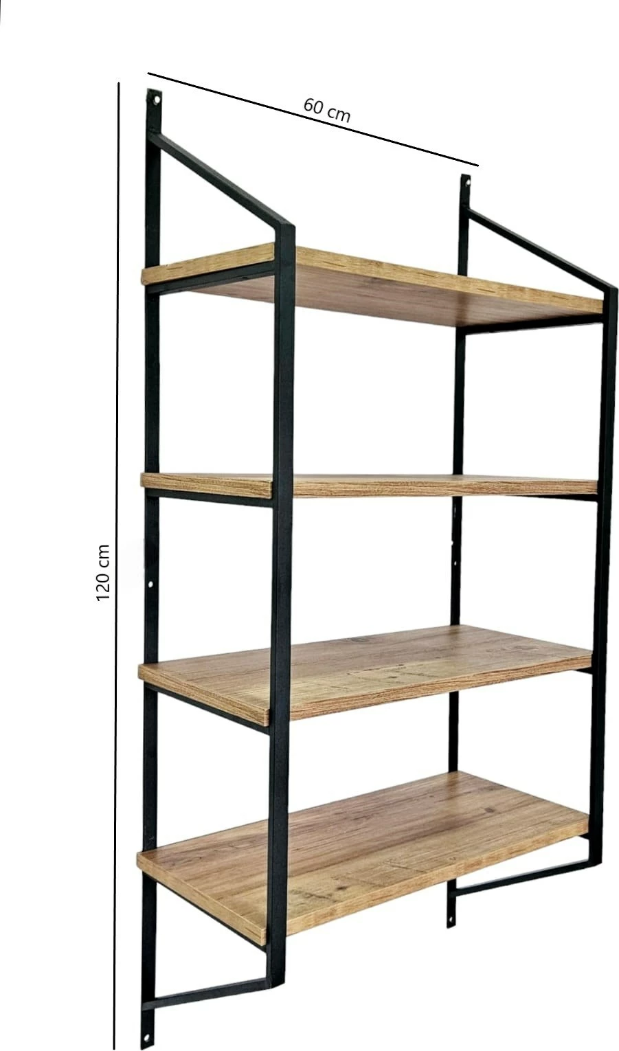 Raft muri Hanah Home, Raffy3, ngjyrë e zezë dhe Atlantic Pine, 60x120x28cm