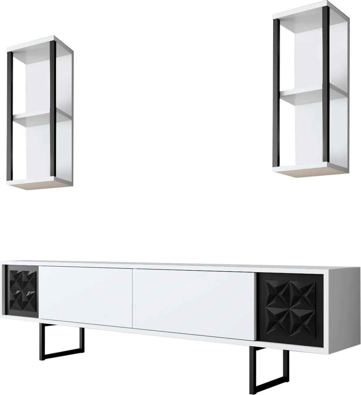 Komodë TV Skye Decor, vijë e zezë, e bardhë, e zezë