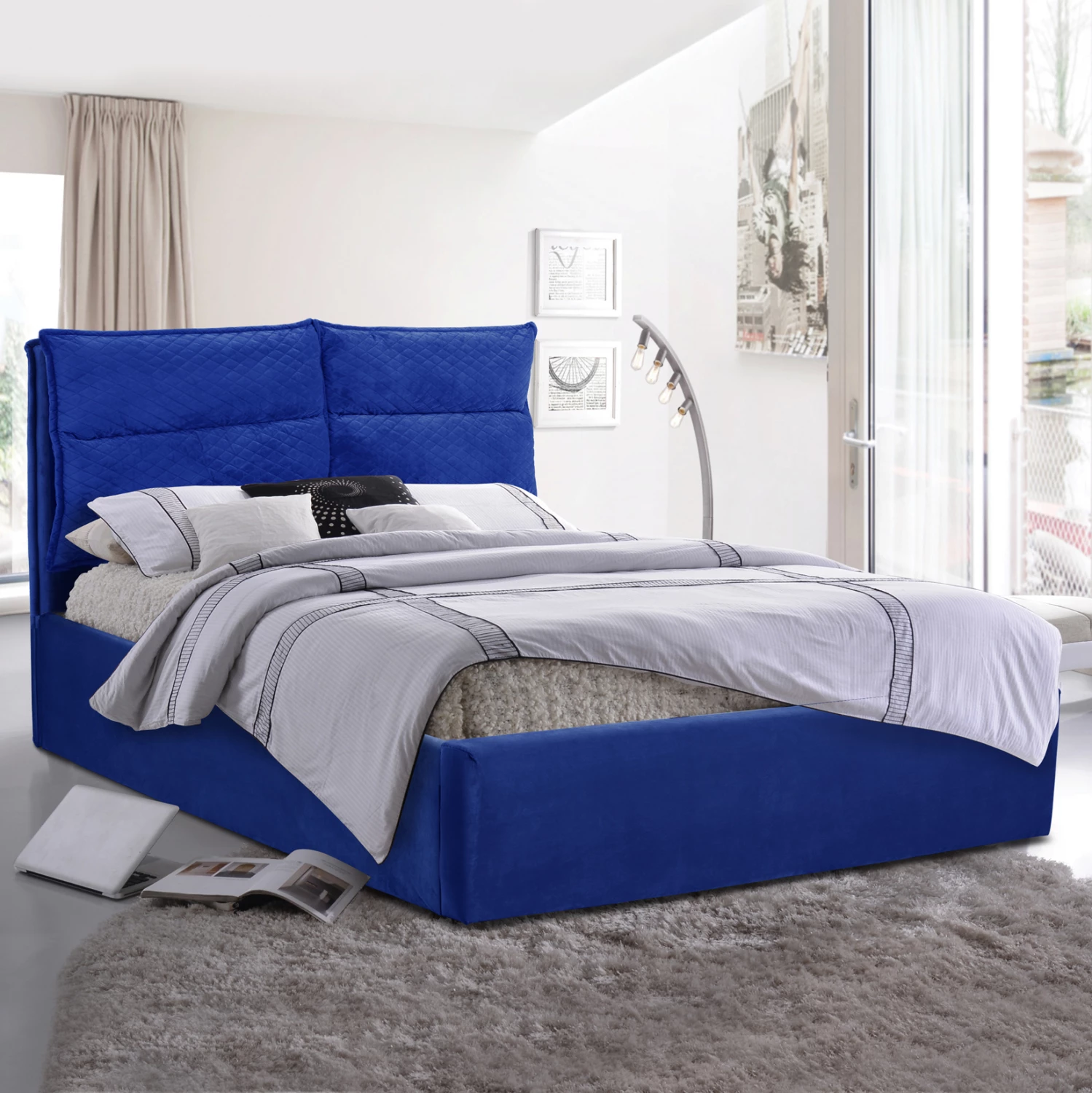 Krevat Royalty prej kadifeje blu, King Size 160x200 cm, FH563.08