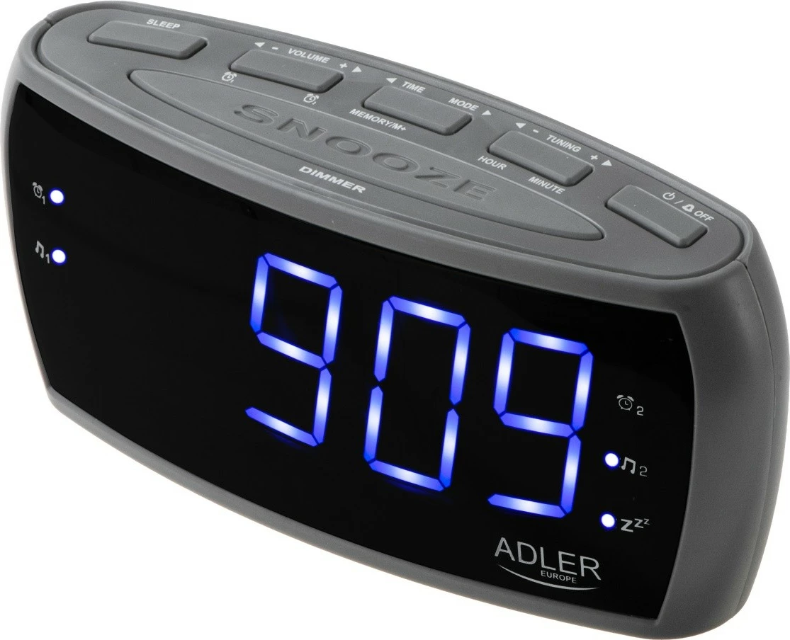 Orë alarmi me radio, Adler AD1121S, AM/FM, ekran LED 5 cm, dy alarme, 10 preset-e, e zezë