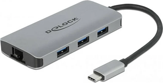 Hub USB DeLOCK USB 3.2 Gen 1 Type-C, 4 porta, Gigabit LAN, PD 100W, gri