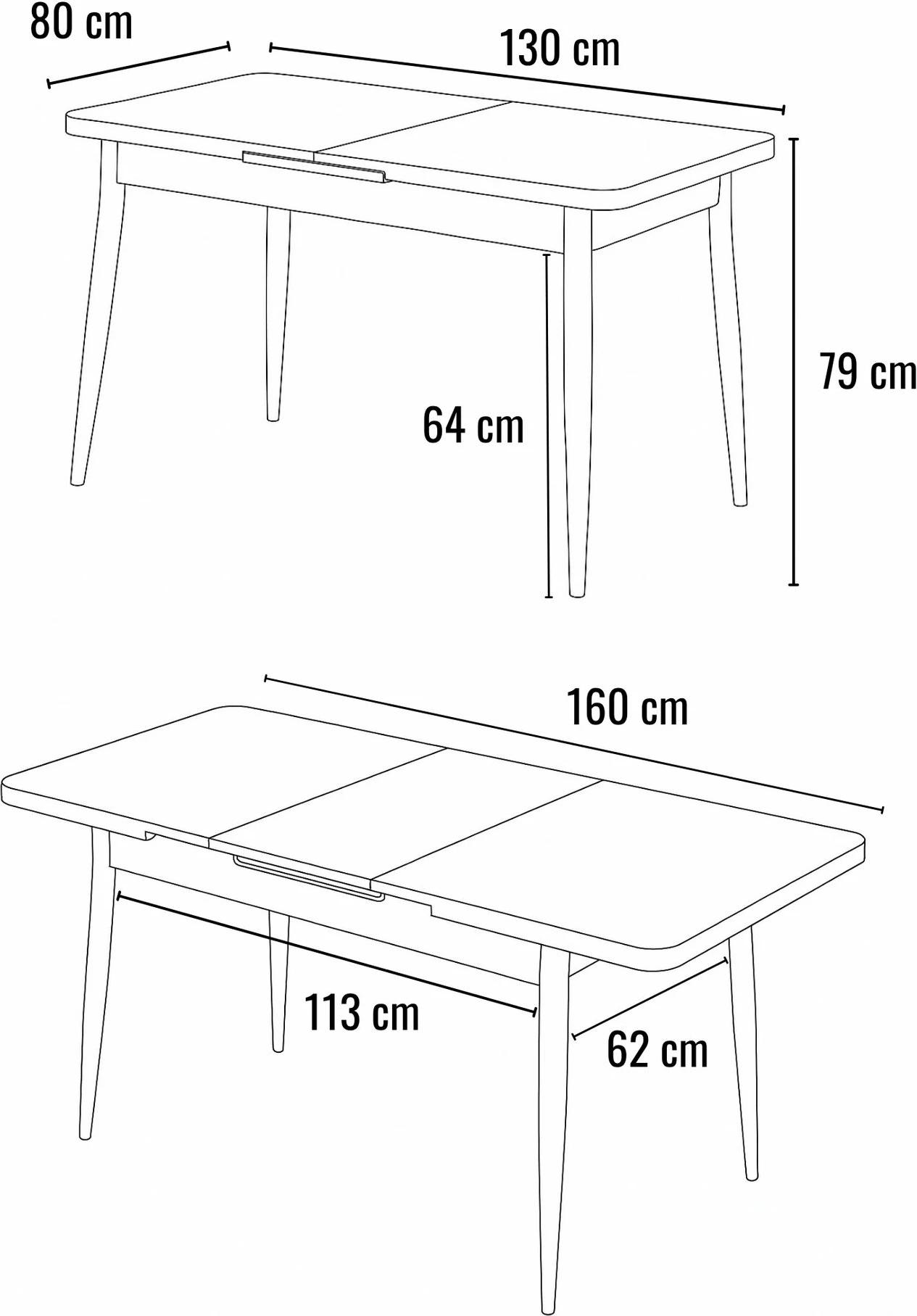 Tavolinë ngrënieje e zgjatshme Skye Decor, Mira - 1224, travertin & e zezë