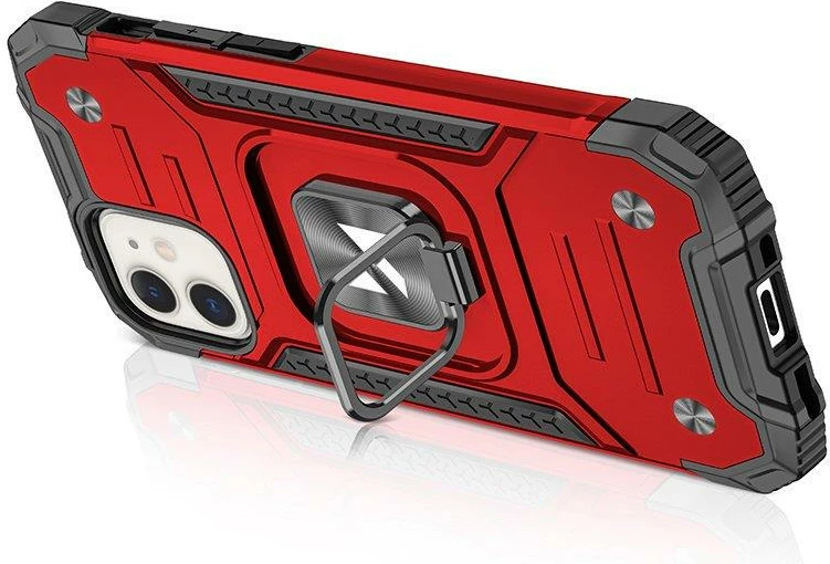 Mbështjellës Wozinsky Ring Armor për iPhone 14 Plus, me unazë dhe mbajtëse, e kuqe