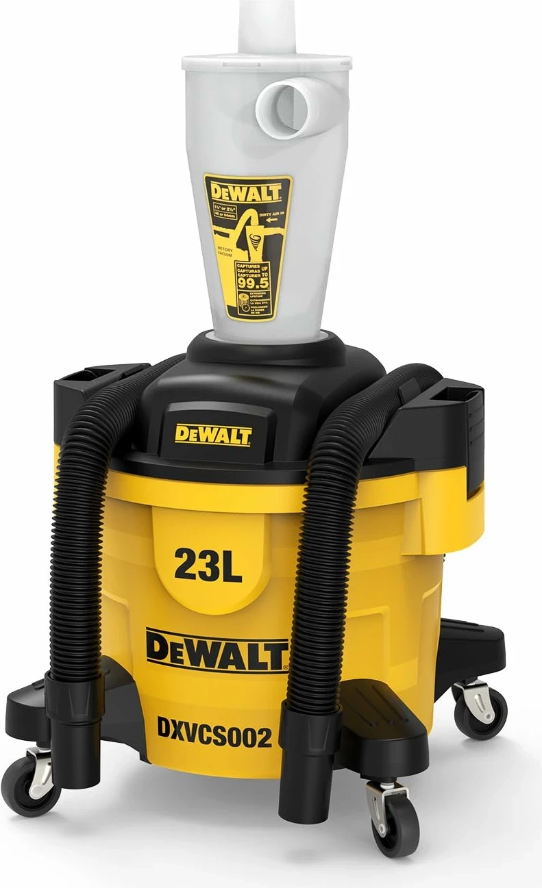Separator ciklonik pluhuri, Dewalt DXVCS002, 23L, verdhë/zezë, set me zorrë 48mm 2.1m + hundë dyshemeje + hundë spërkatëse