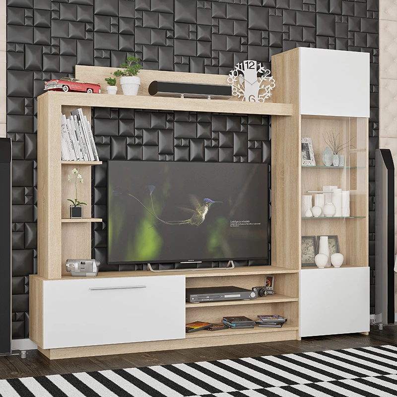 Kompleks për dhomë ndeje June ngjyrë sonoma-bardhë 204x35x177cm