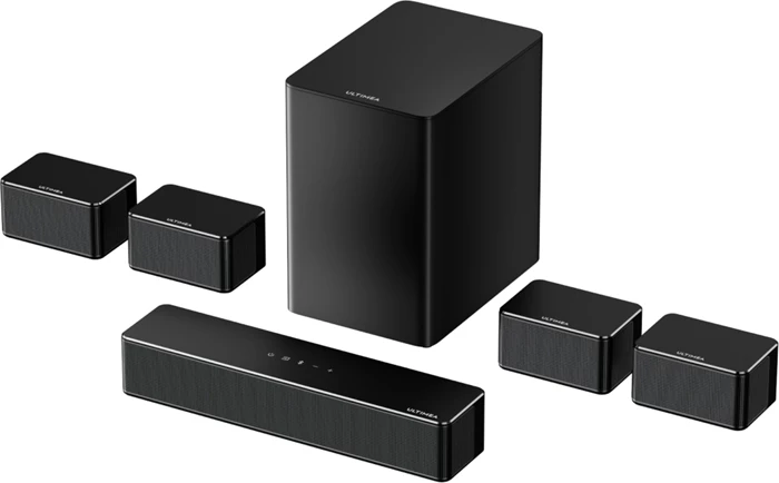 Soundbar Ultimea Poseidon D70 7.1 410W Bluetooth 5.3, set me subwoofer wireless + 4 altoparlantë satelitë, e zezë