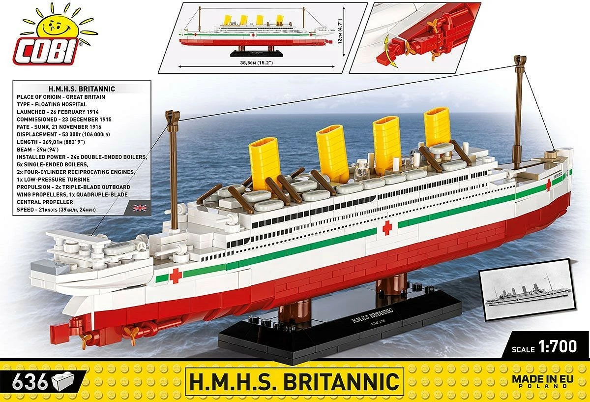 Set blloqe ndërtimi Cobi H.M.H.S. Britannic, 636 pjesë, plastikë