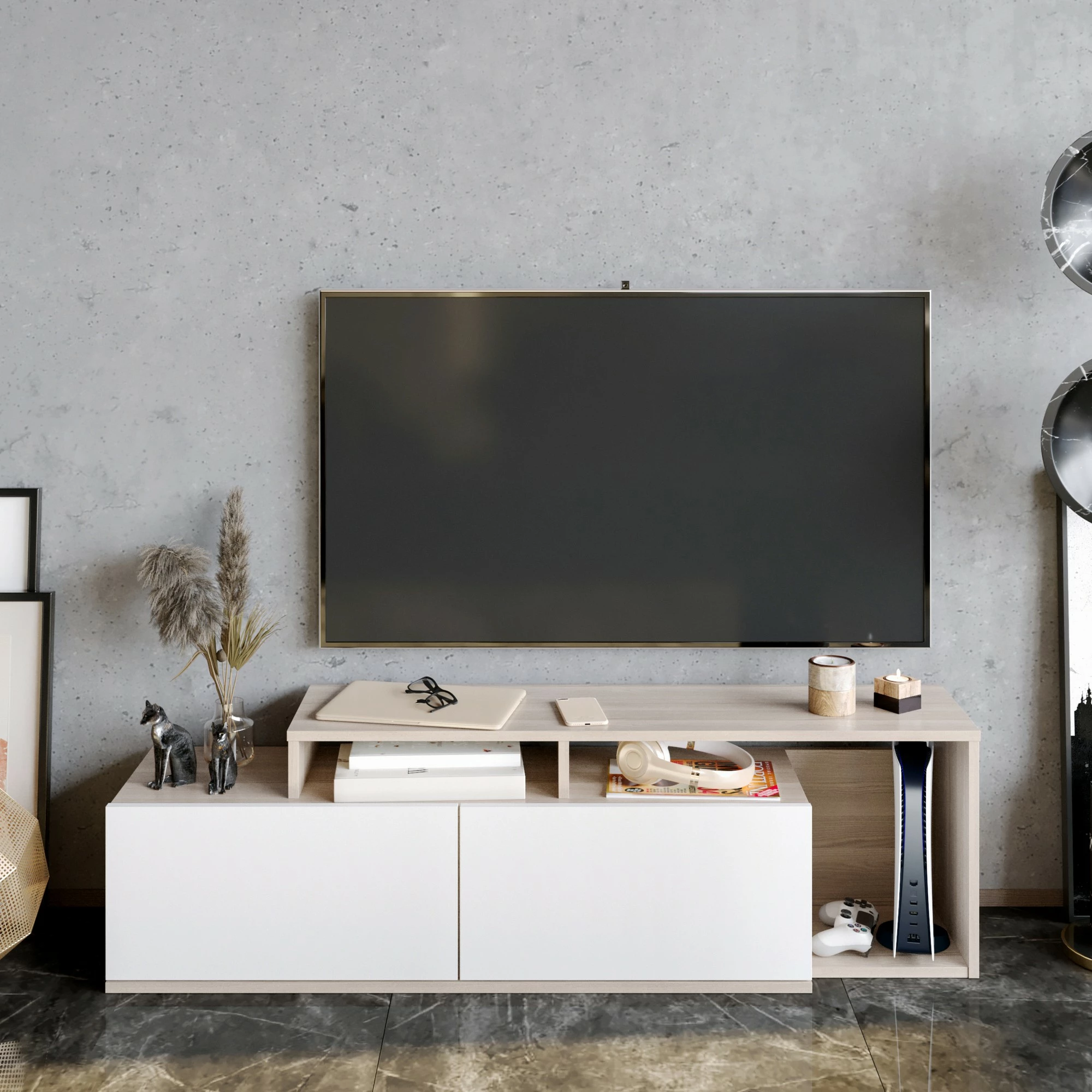 Komodë TV Hanah Home Nexera, ngjyrë Cordoba dhe e bardhë