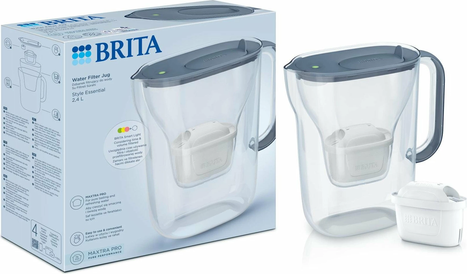 Kaniçe filtruese uji Brita Style Essential 2.4 L + filtër Maxtra Pro Pure Performance, grafit, set 1 copë