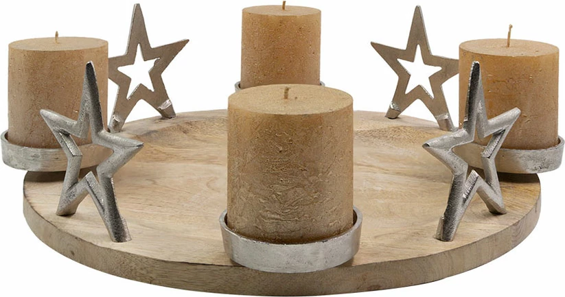 Mbajtës qirinjsh SACRO për festat e fundvitit, dru dhe alumin, argjend, 13x40x40 cm