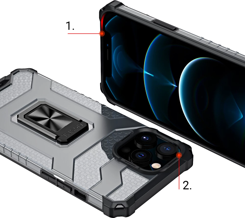 Mbështjellës Hurtel Crystal Ring Case me mbajtëse, për iPhone 12 Pro Max, e zezë
