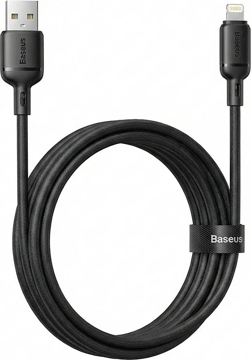 Kabllo karikimi Baseus Silky Series, USB-A në Lightning, 2.4A, 2m, e zezë