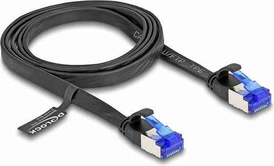 Kabllo rrjeti DeLOCK RJ45 Cat6a 1 m, flat, U/FTP, e zezë